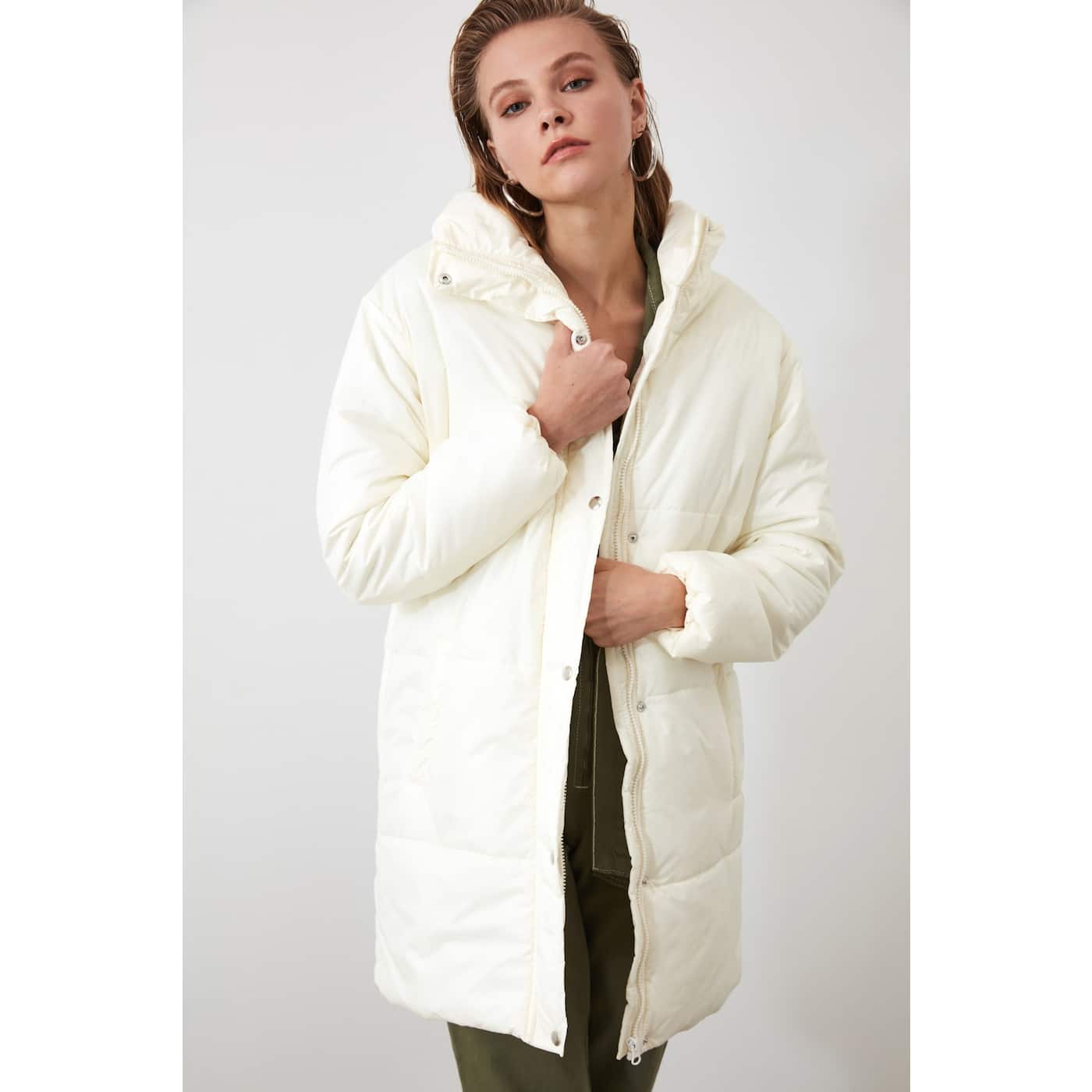 Trendyol Ekru Zipper Closed Long Inflatable Coat