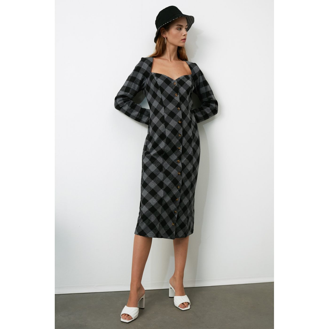 Trendyol Multicolor Checkered Button Dress