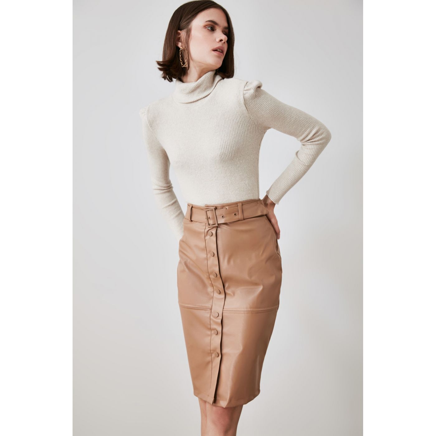 Trendyol Camel Belted Skirt