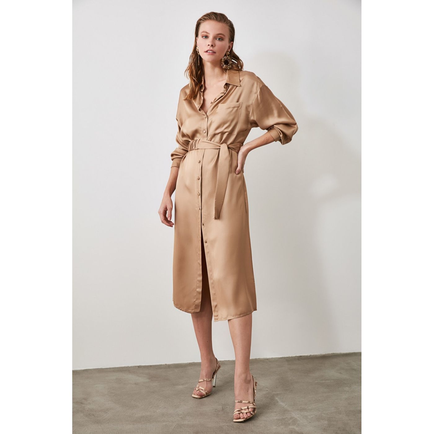 Trendyol Mink Belt Dress