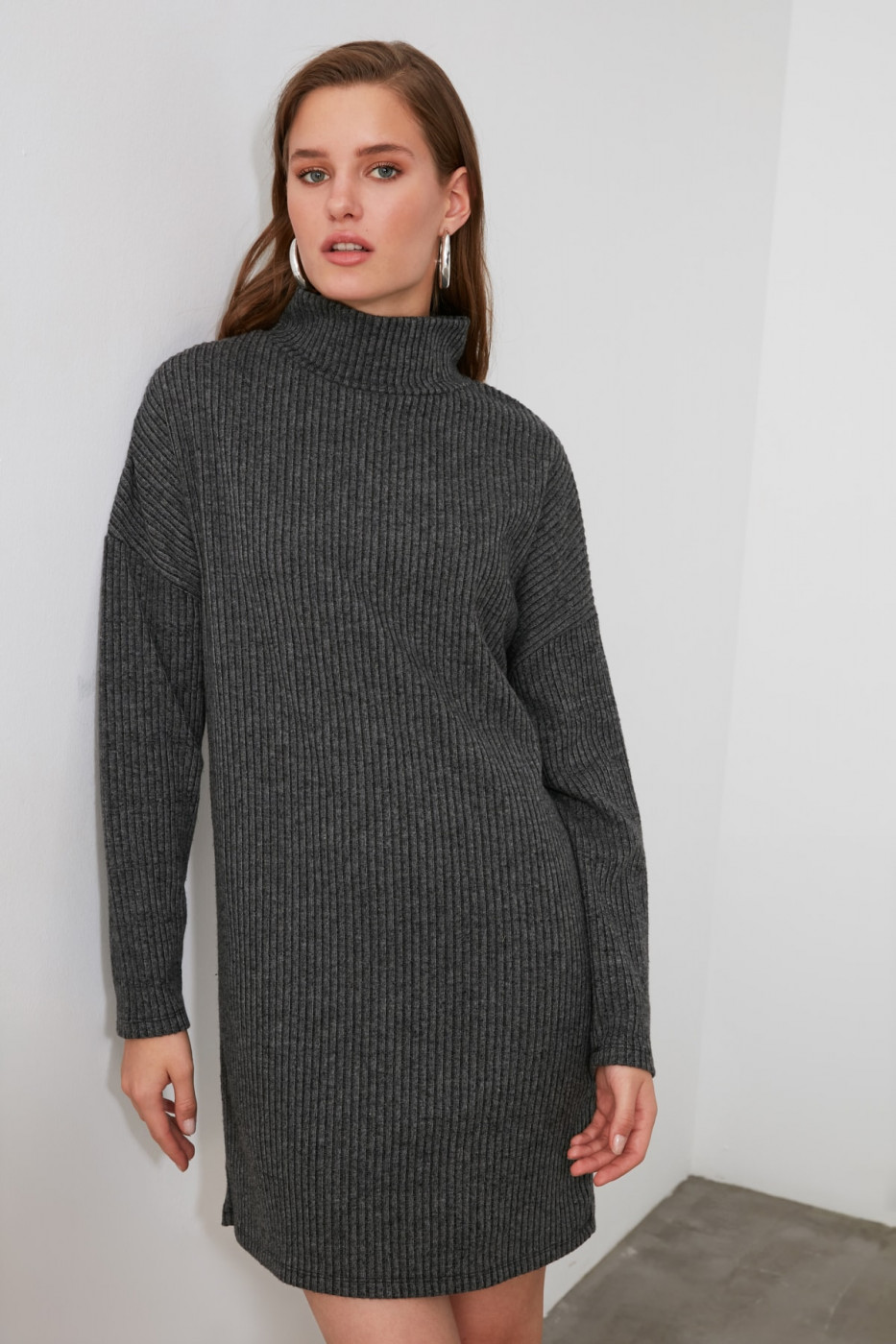 Trendyol Anthracite Throat Knitted Dress