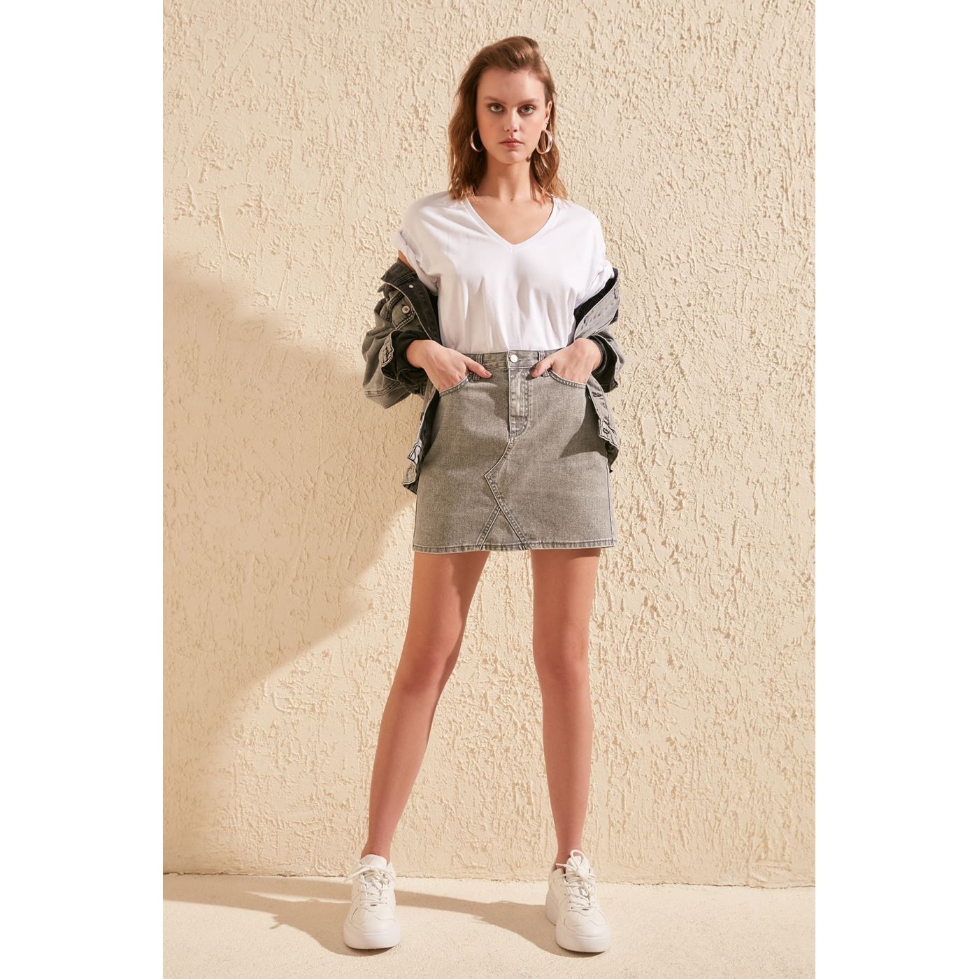 Trendyol Denim Skirt with Grey Candle Effect