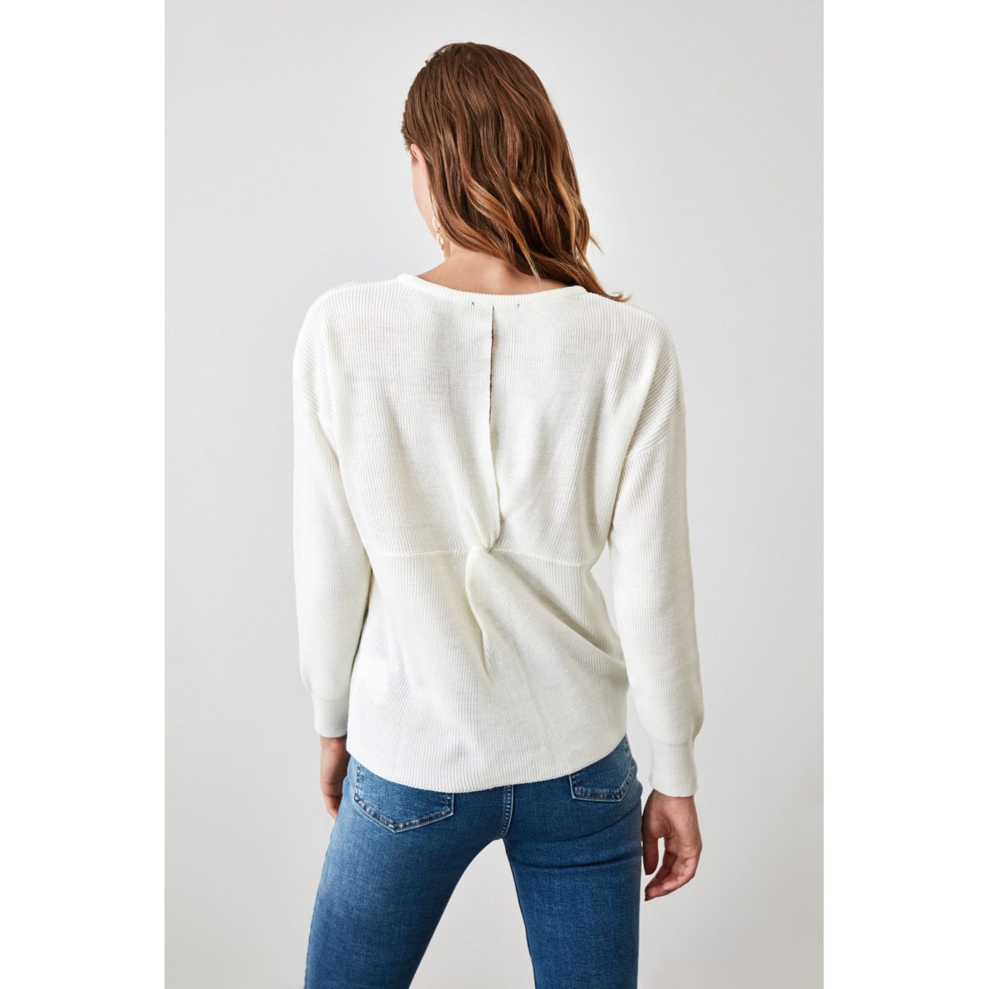 Trendyol Ekru Ridge Ruffle Detailed Knit sweater