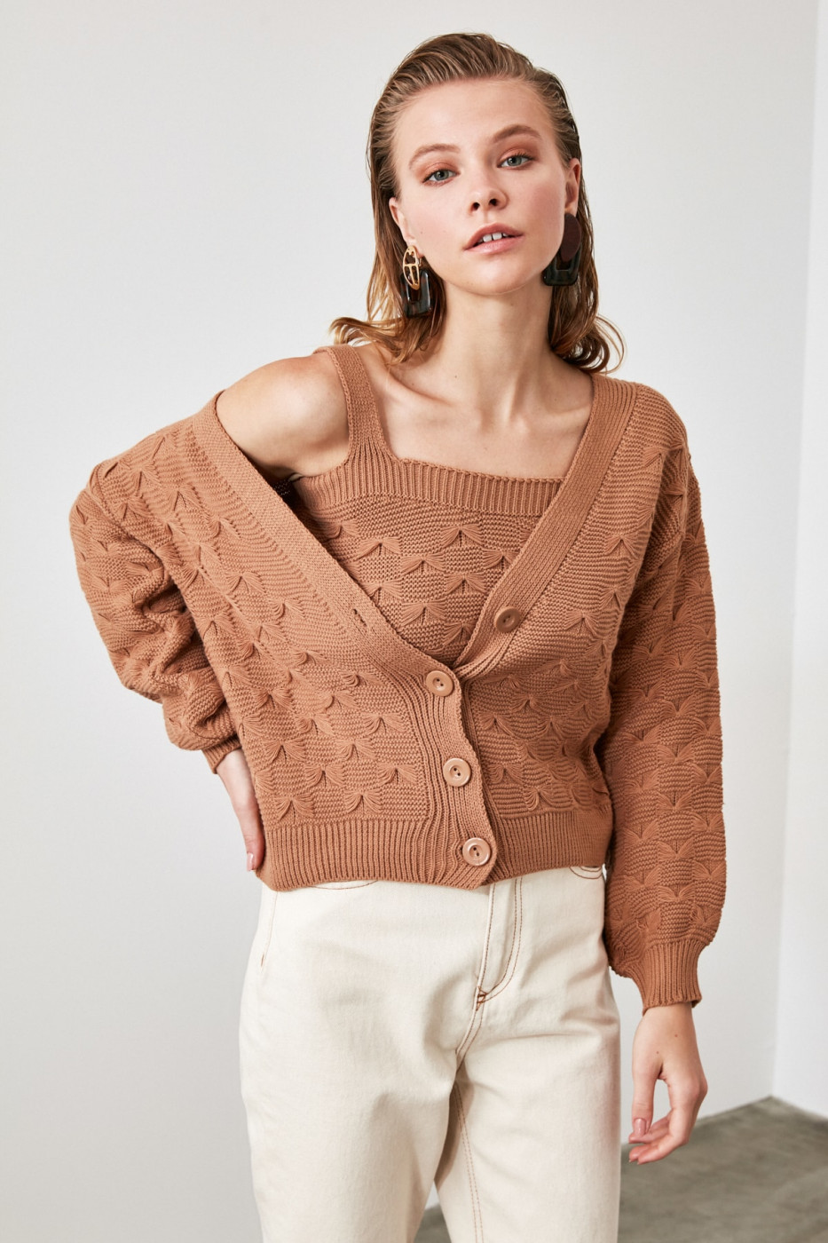 Trendyol Camel KnitTed Detailed Blouse - Cardigan Knitwear Team