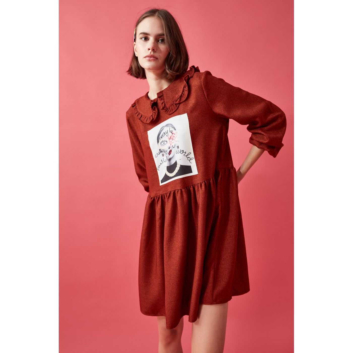 Trendyol Tile Printed Neckline Detailed Dress