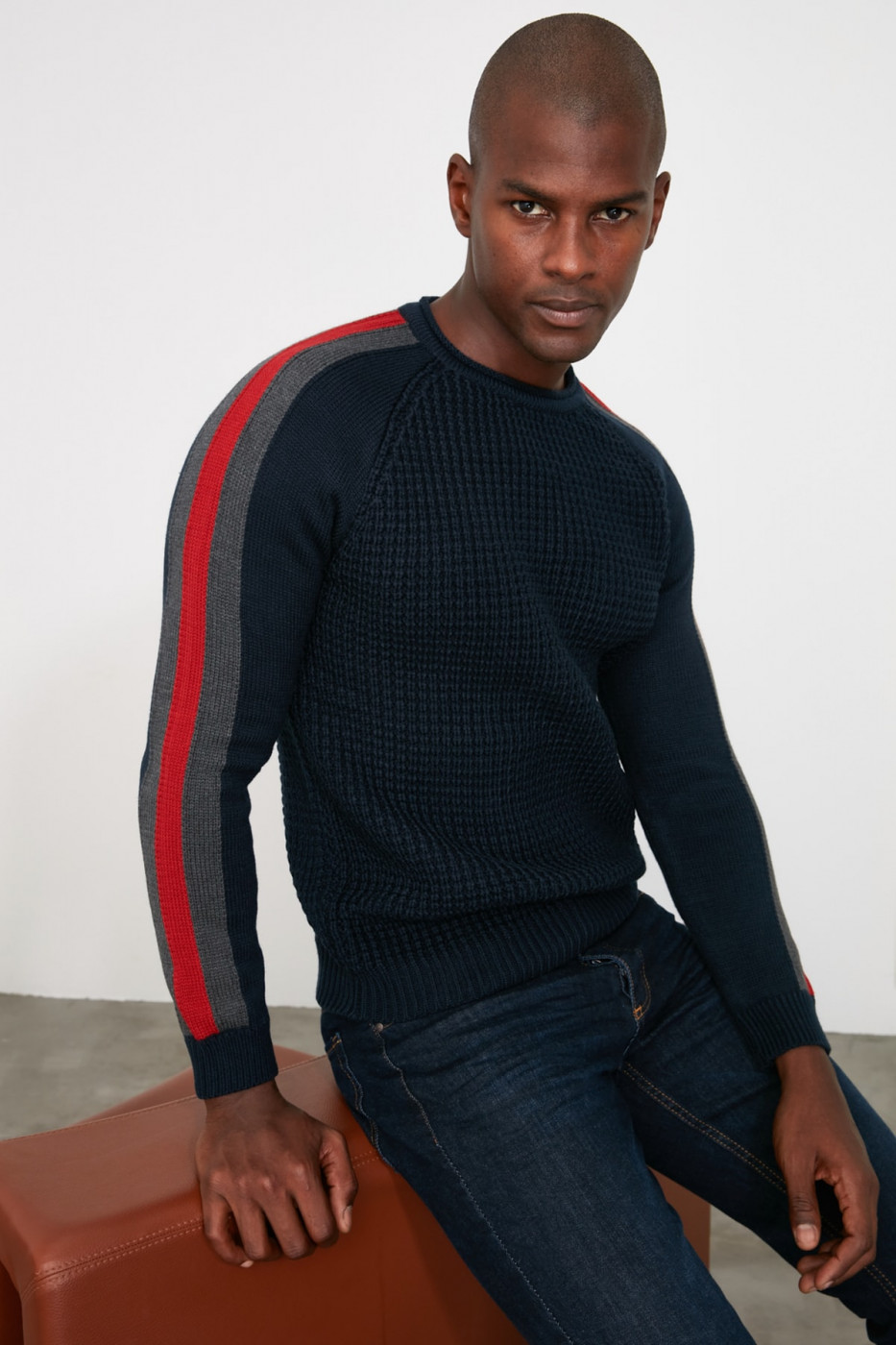 Trendyol Navy Men's Panel Detailed Knitwear Sweater