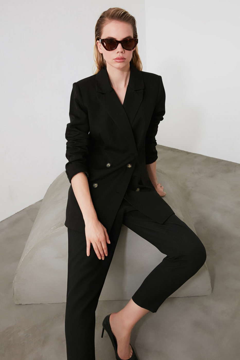 Trendyol Black Pocket Detailed Oversize Blazer Jacket
