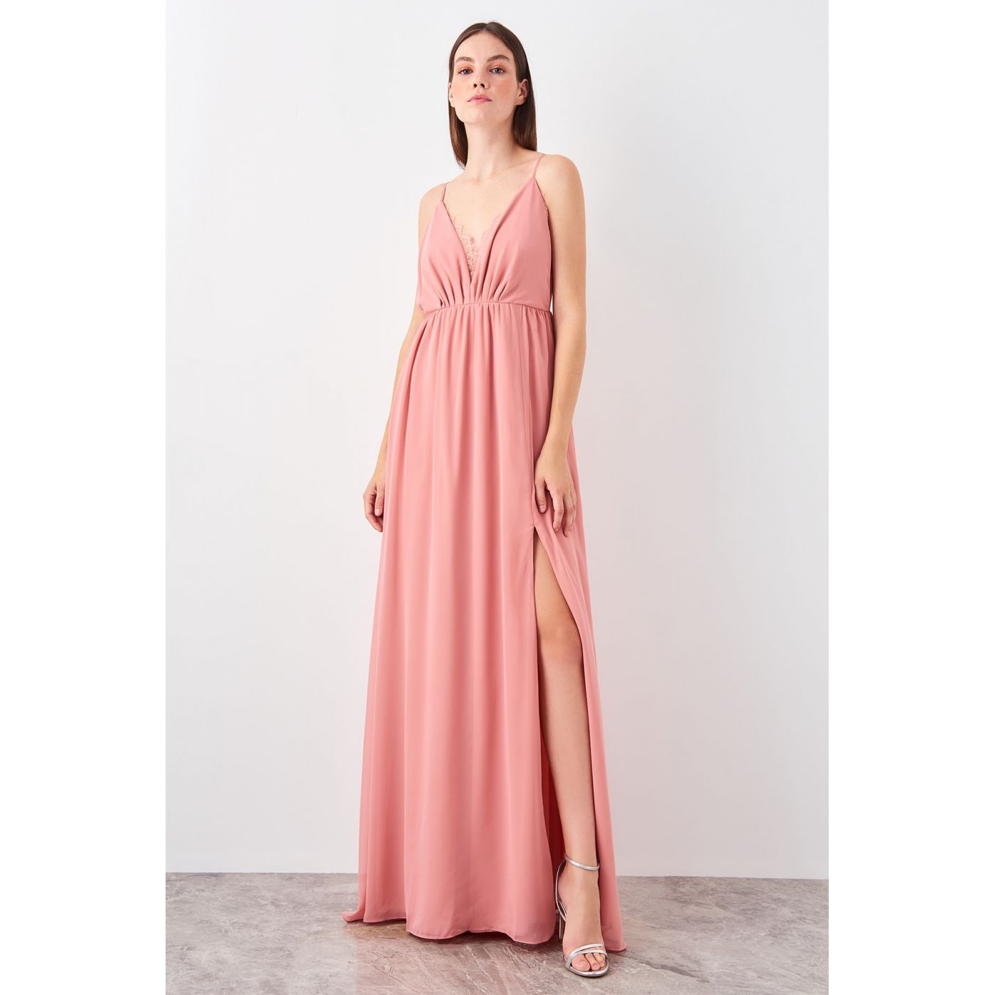 Trendyol Powder Ruffle Detailed Evening Dress