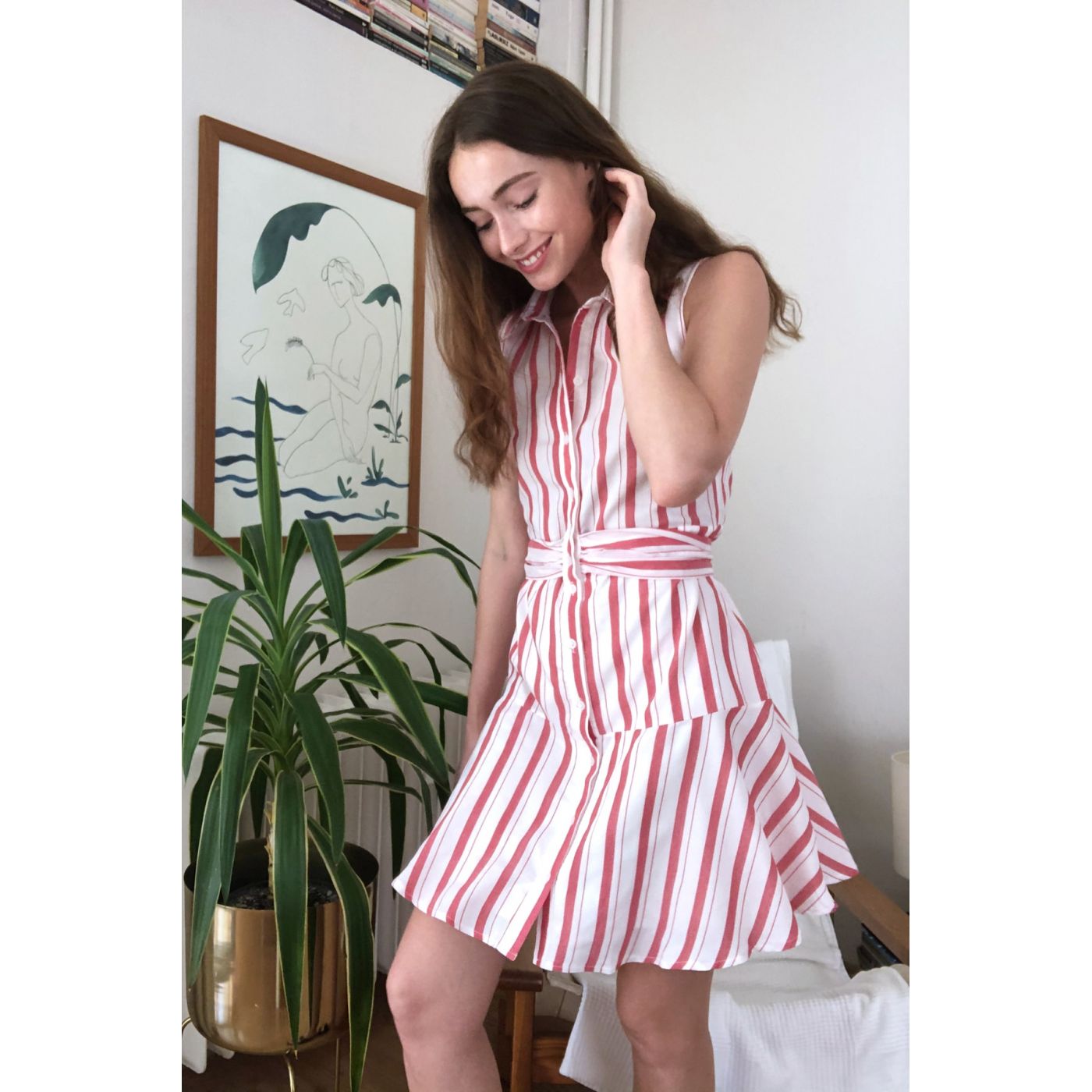 Trendyol Tdareline Striped Belted Shirt Dress