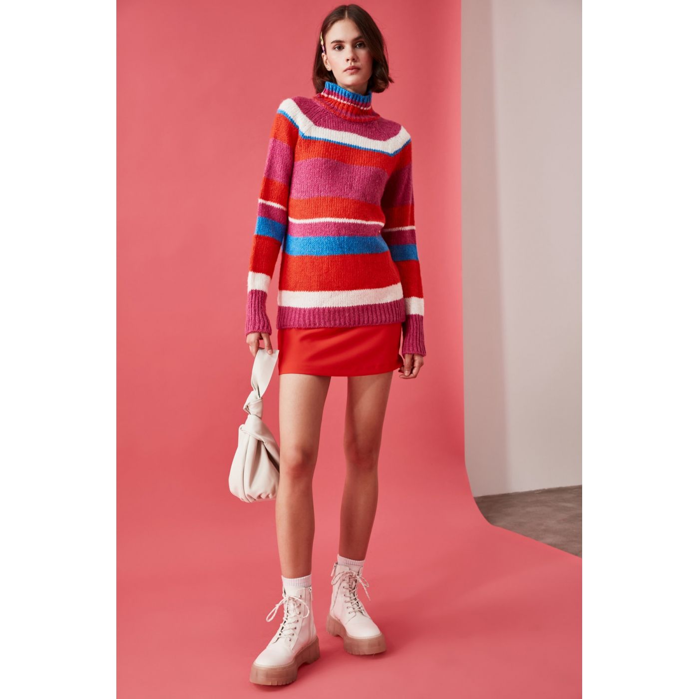 Trendyol Pink Throat Color Block Knitwear Sweater