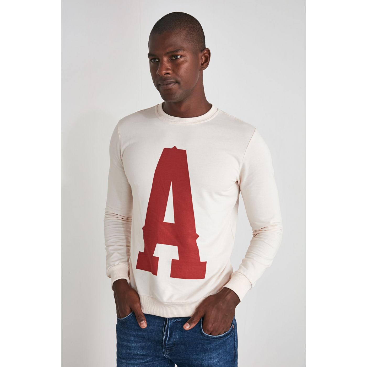 Trendyol Ekru Men's Printed Sweatshirt