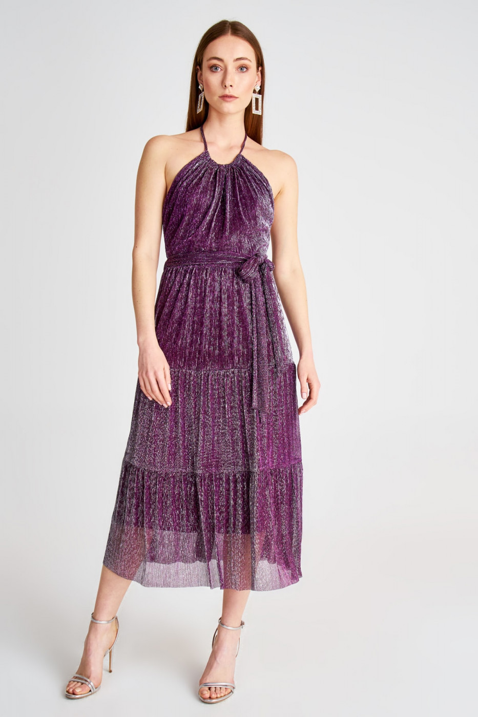 Trendyol Purple Sparkling Belt Detailed Dress
