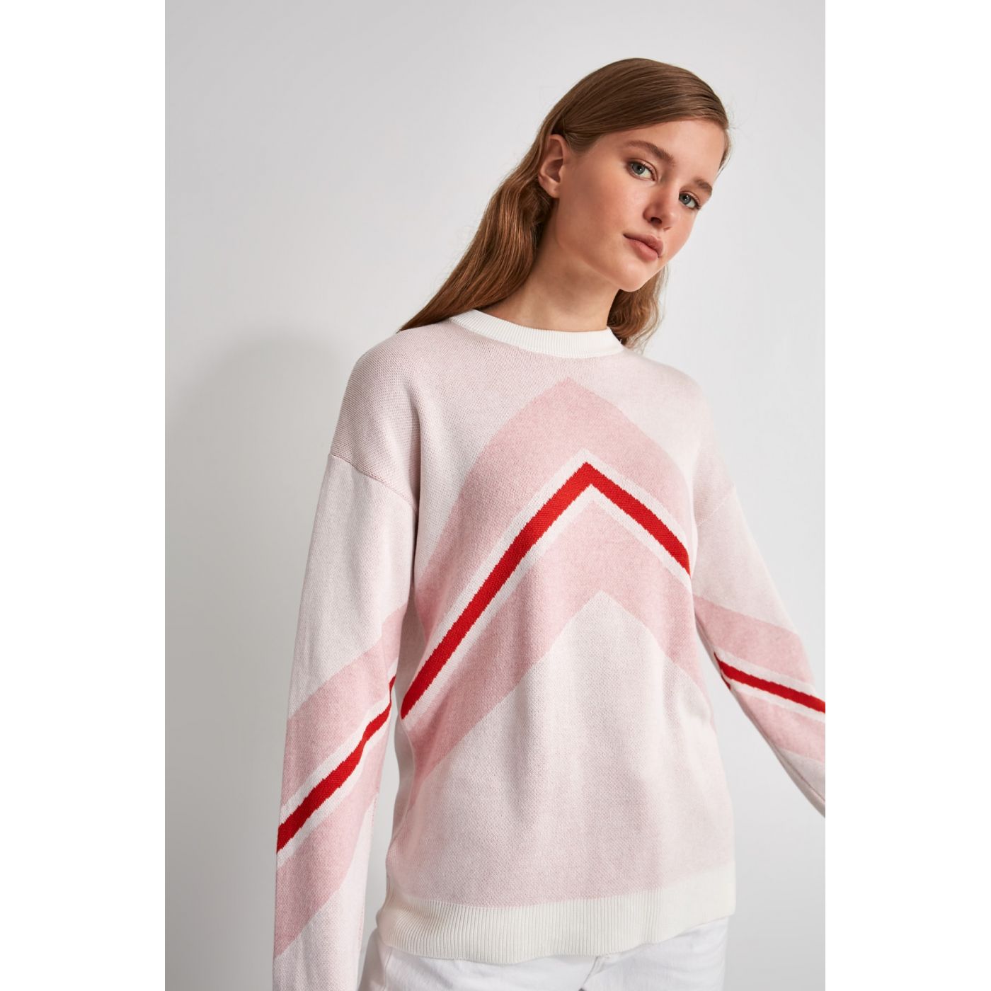 Trendyol Ecru Patterned Knitwear Sweater