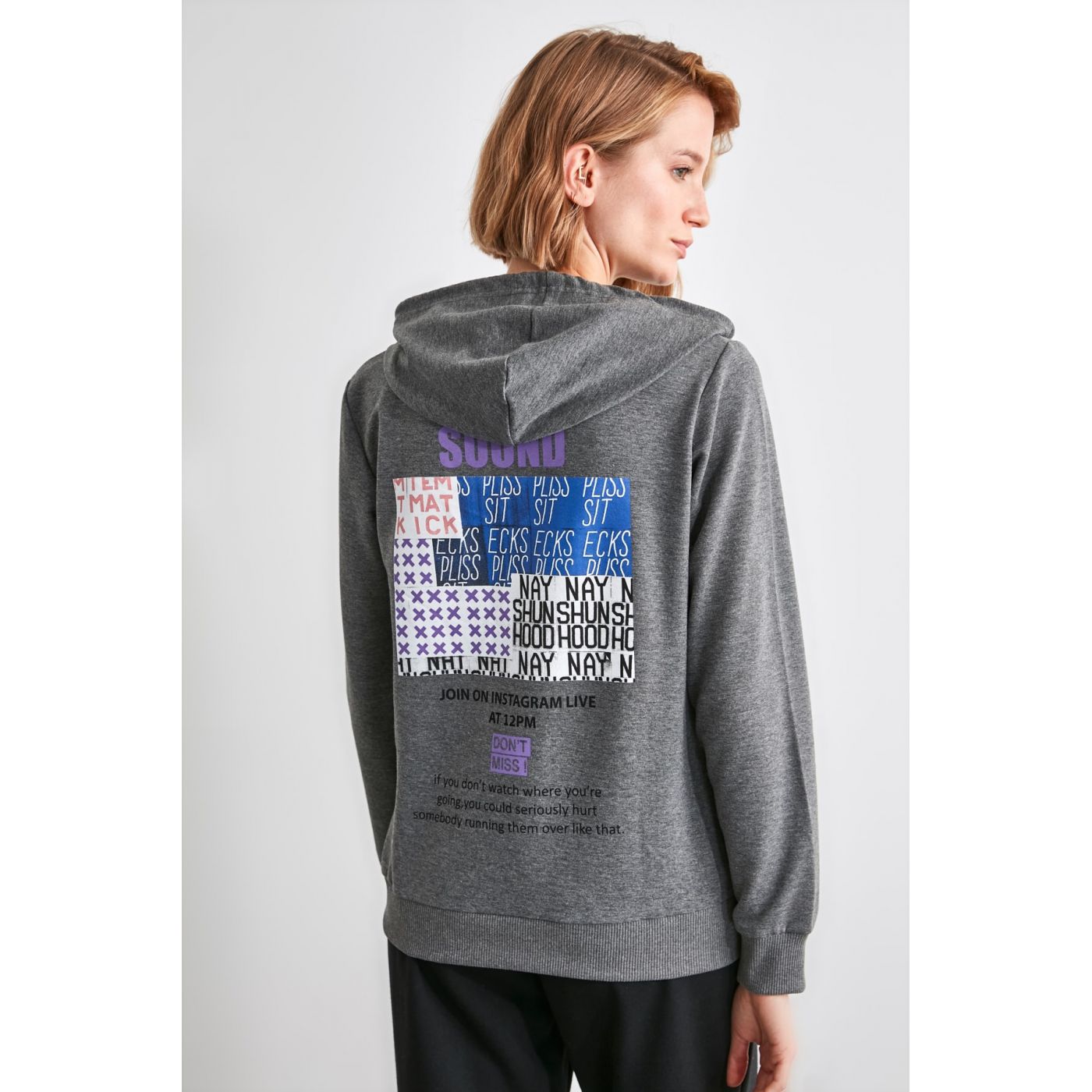 Trendyol Anthracite Basic Hooded Knitted Sweatshirt