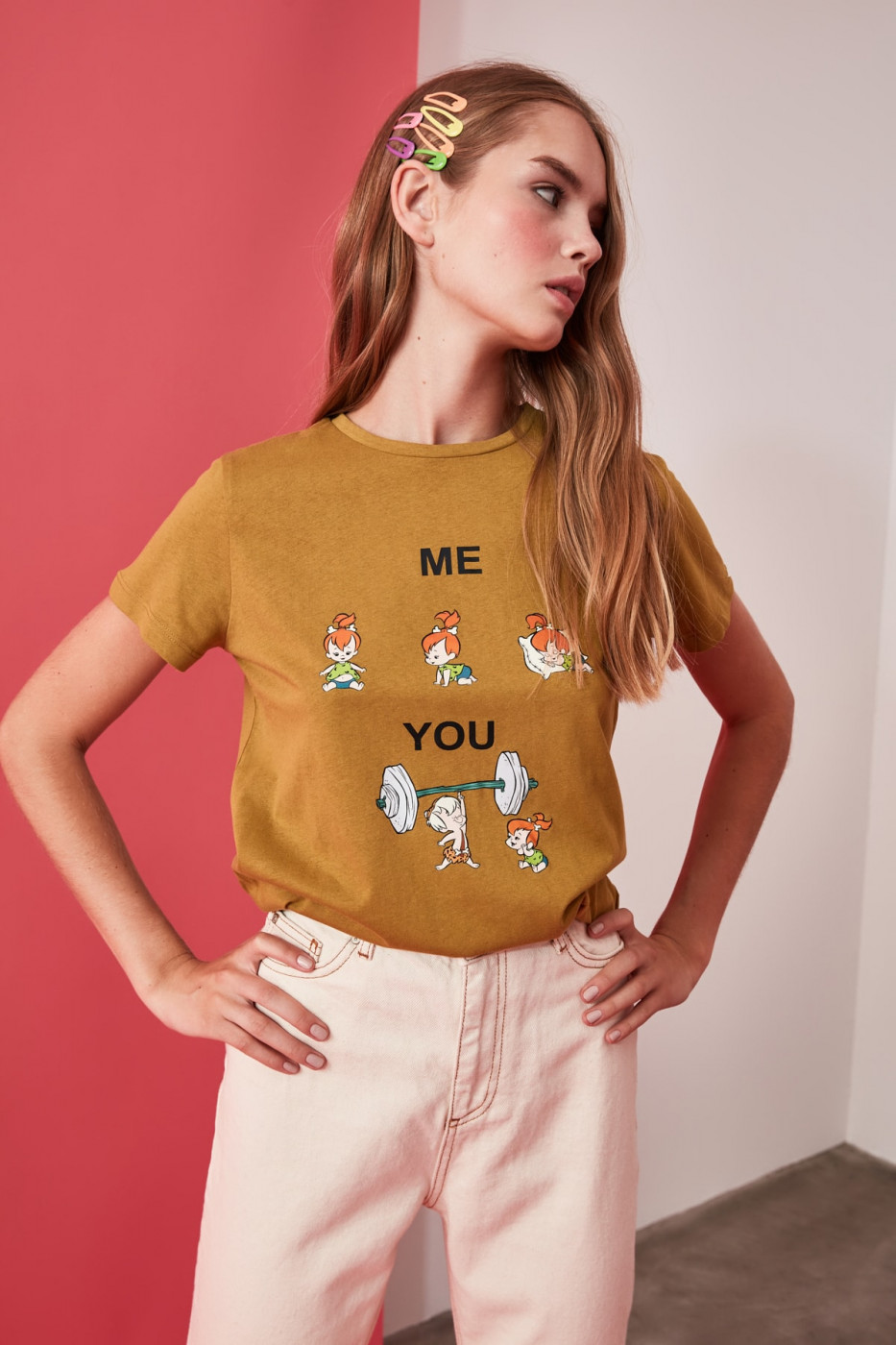 Trendyol Green Flintstones Licensed Printed Basic Knitted T-Shirt