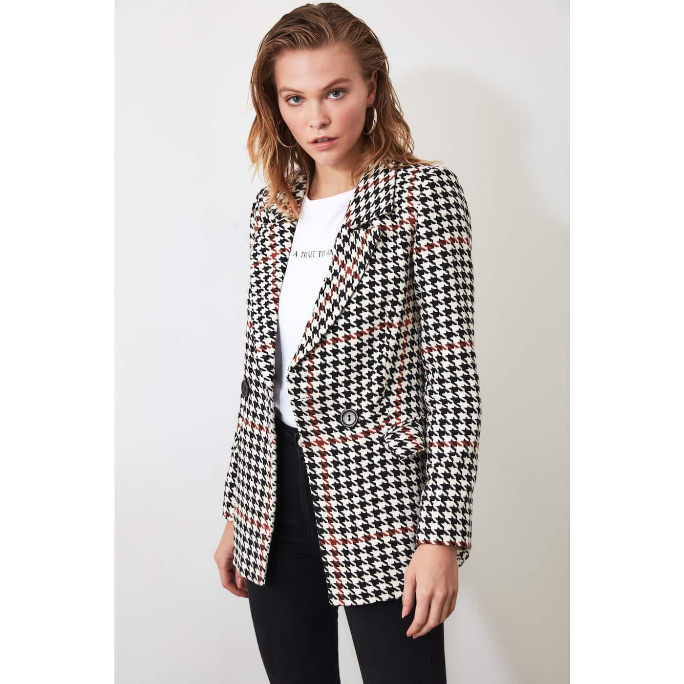 Trendyol Ekru Plaid Jacket