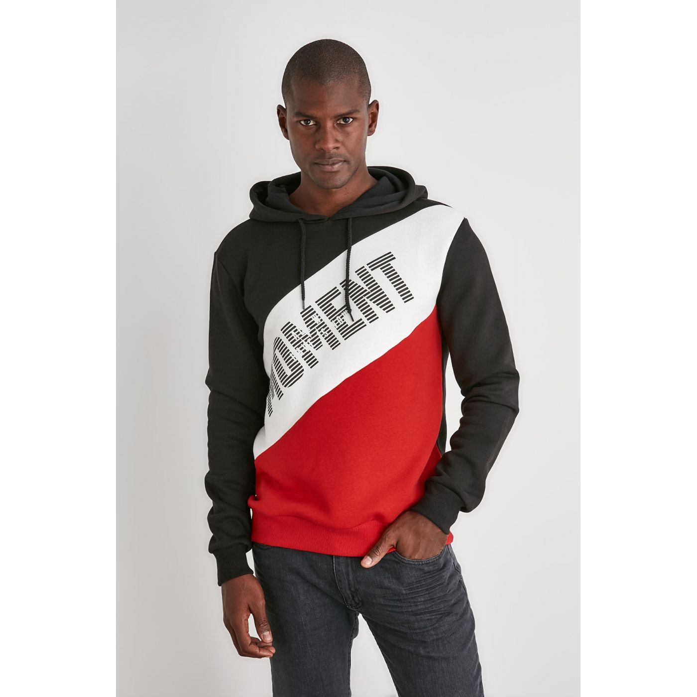 Trendyol Regular Fit Sweatshirt with Black Men's Printed Panel