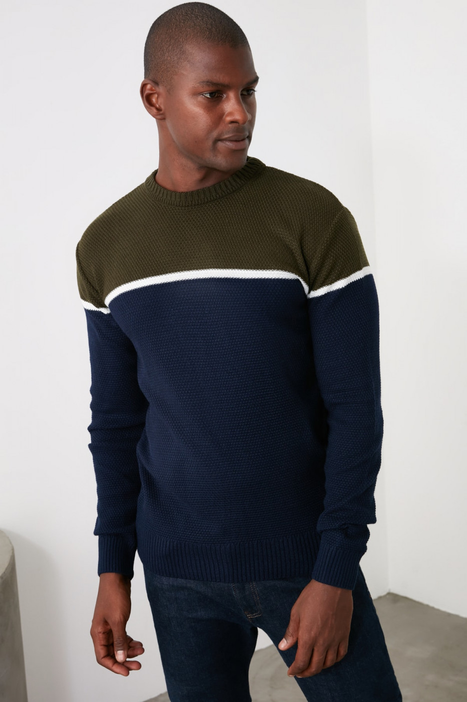 Trendyol Green Men's Bicycle Collar Panel Sweater