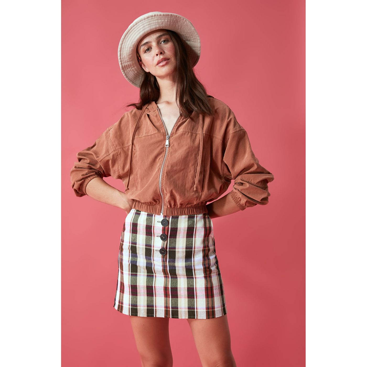 Trendyol Camel Hood Zipper Closure Slim Coat