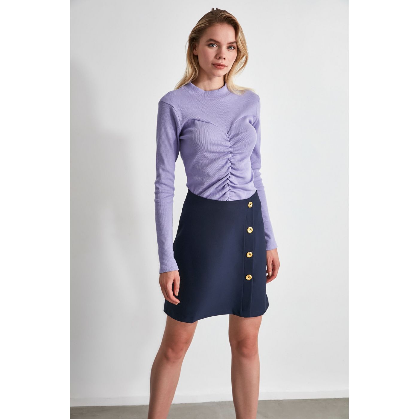 Trendyol Navy Button Skirt