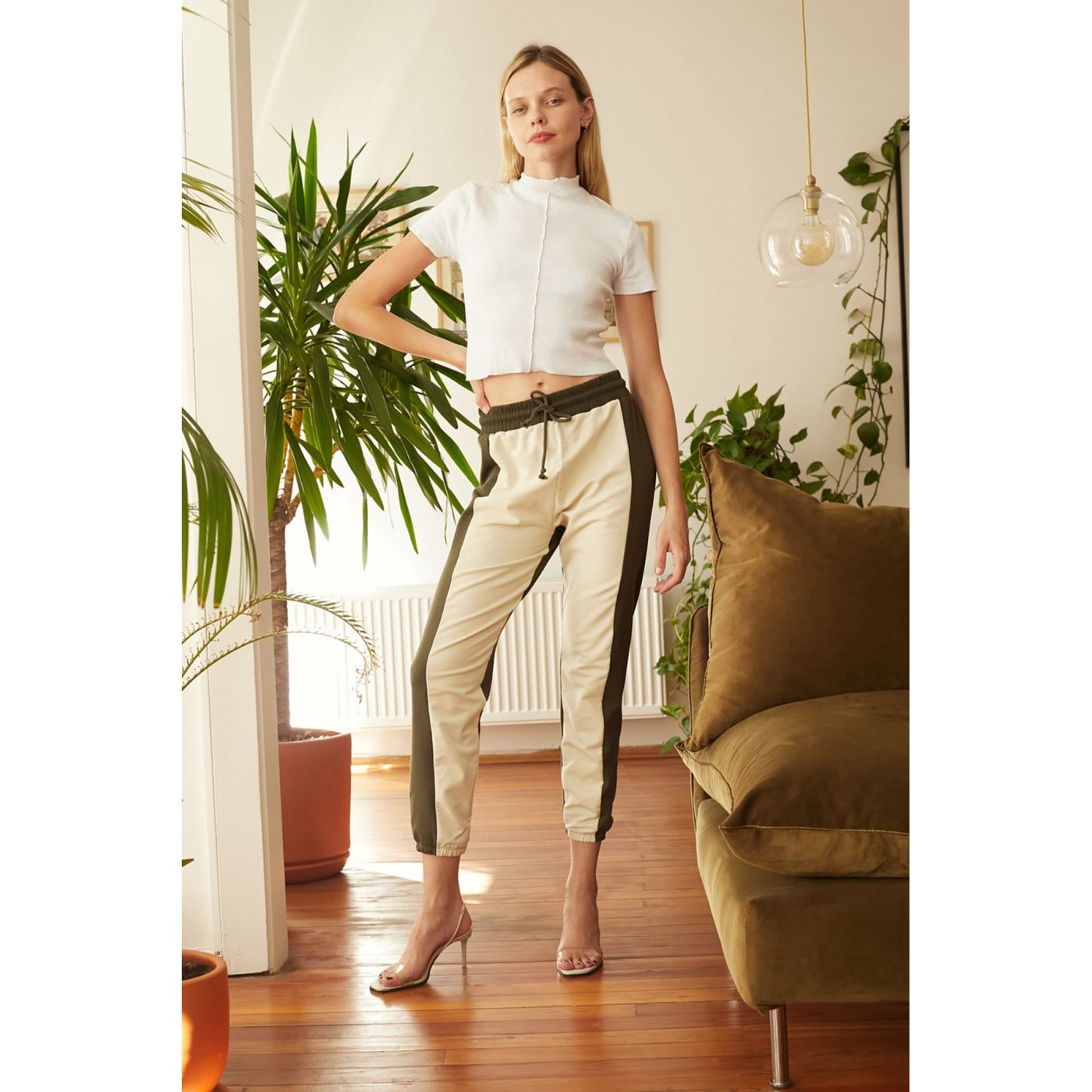 Trendyol Khaki Color Block Sports Tracksuit bottom