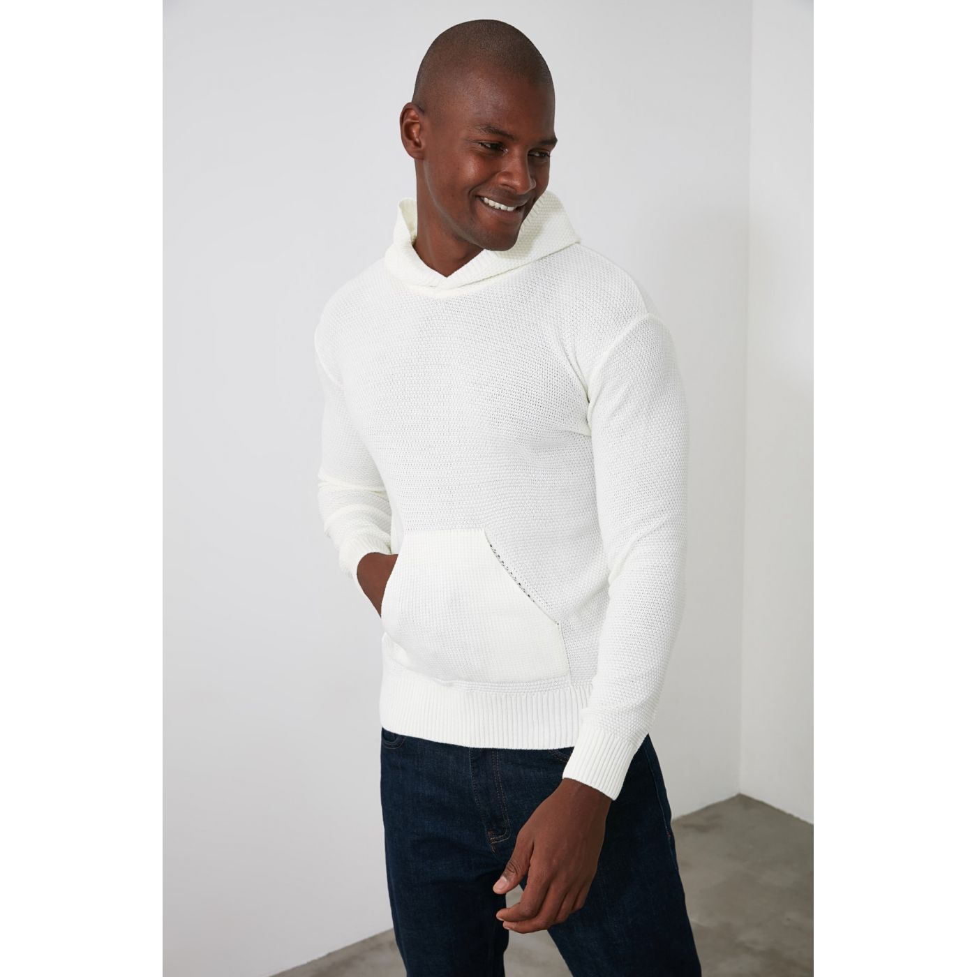 Trendyol Ekru Men's Hooded Textured Knitwear Sweater