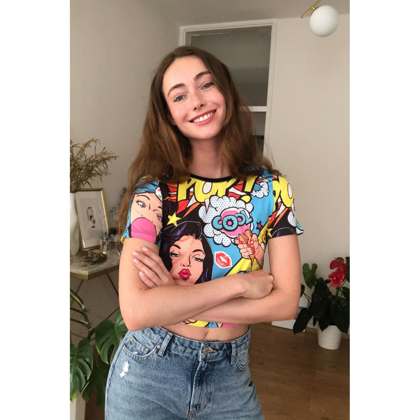 Trendyol Multi-Color Printed Crop Knitted T-Shirt