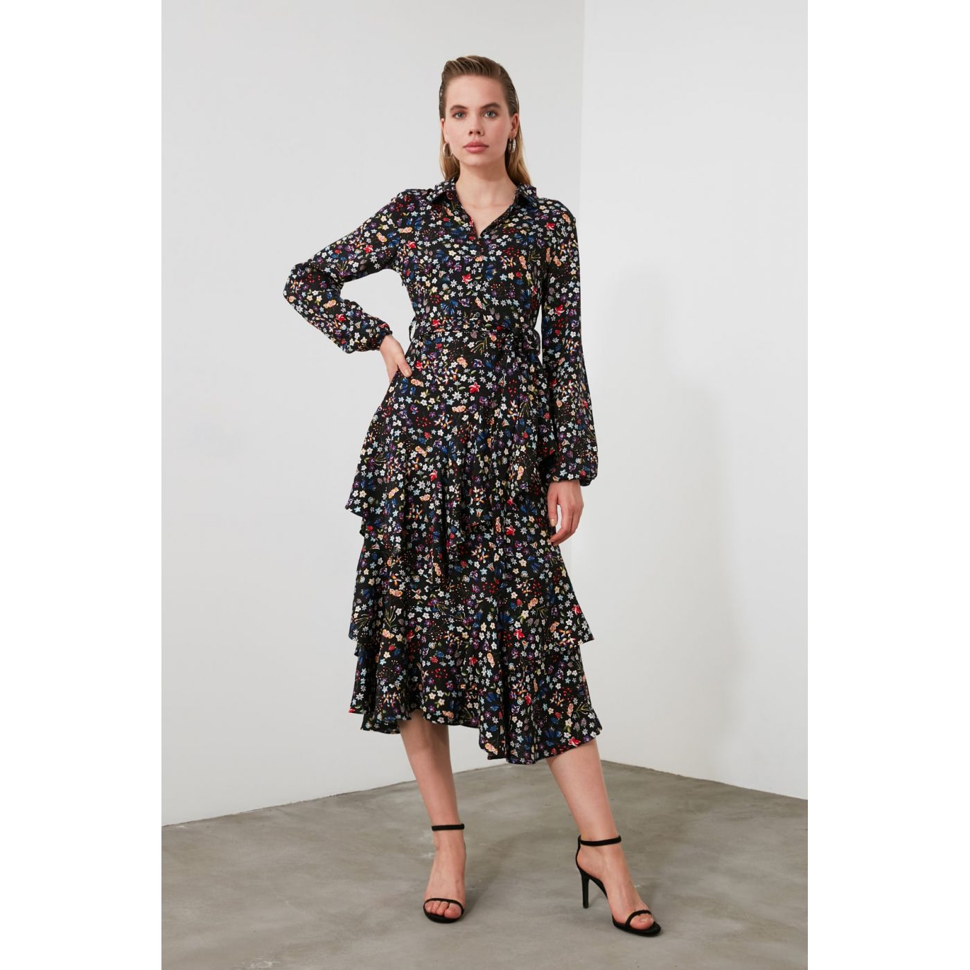 Trendyol MultiColored BeltEd Frill dress