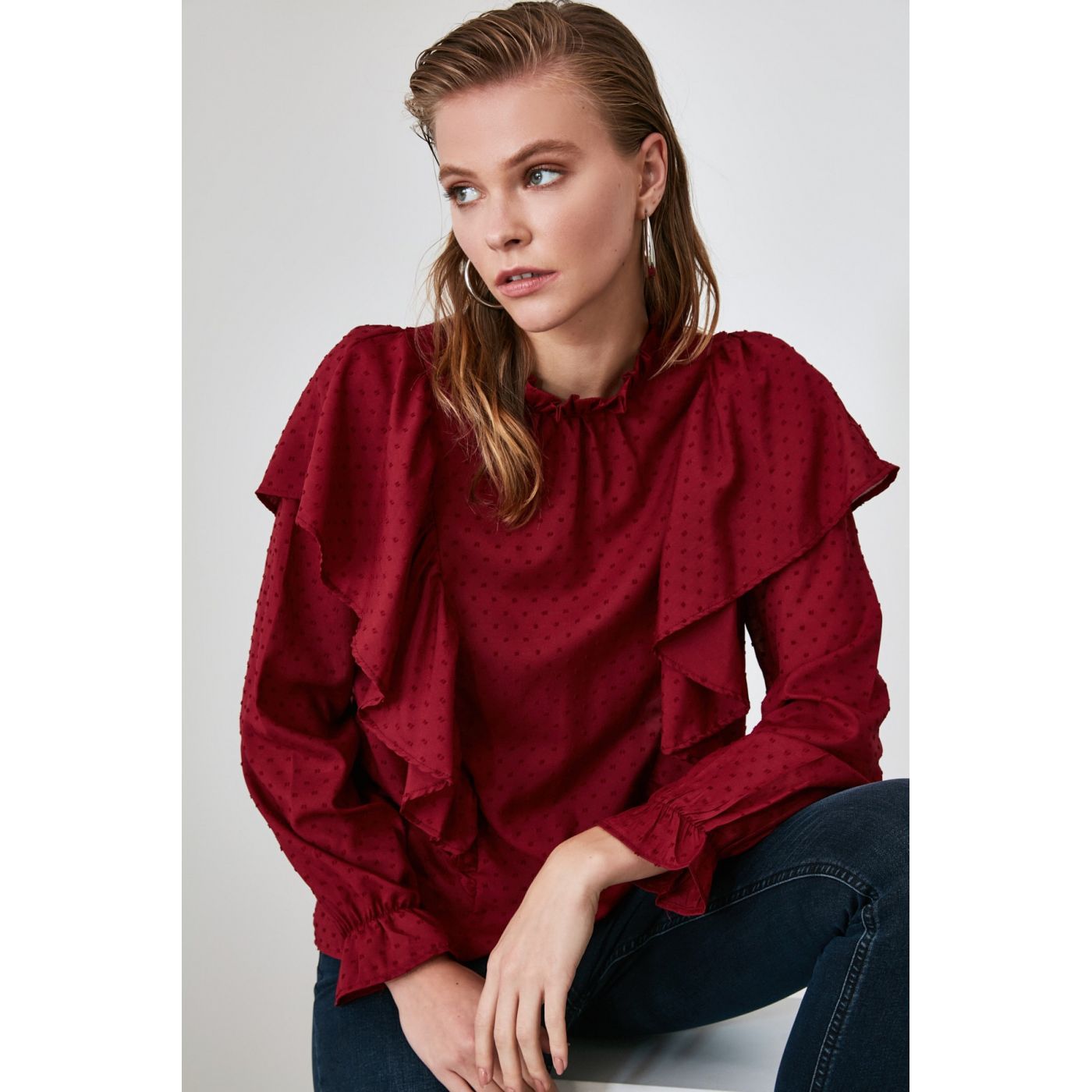 Trendyol Burgundy Frilled Blouse