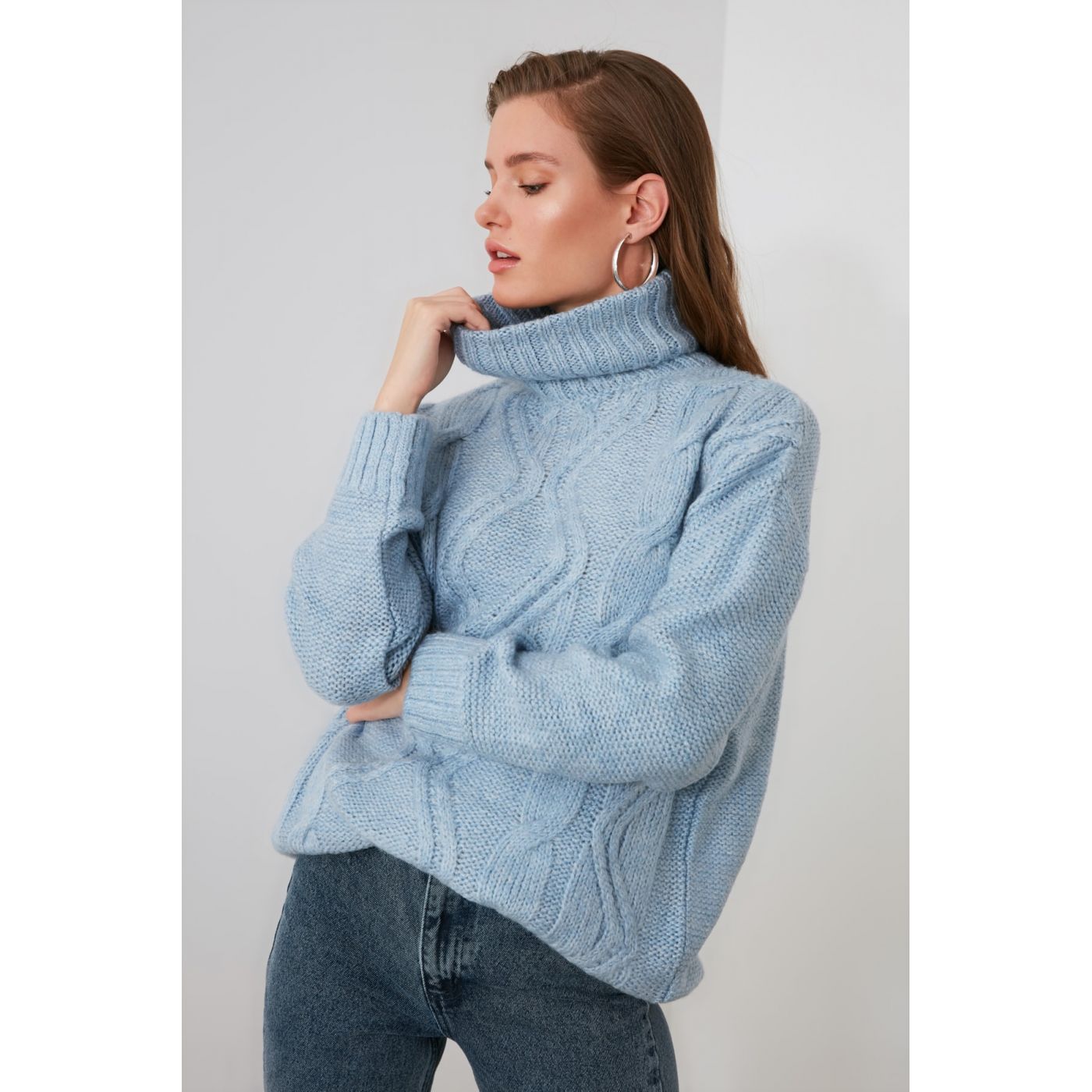 Trendyol Blue Knitted Turtleneck Knitwear Sweater