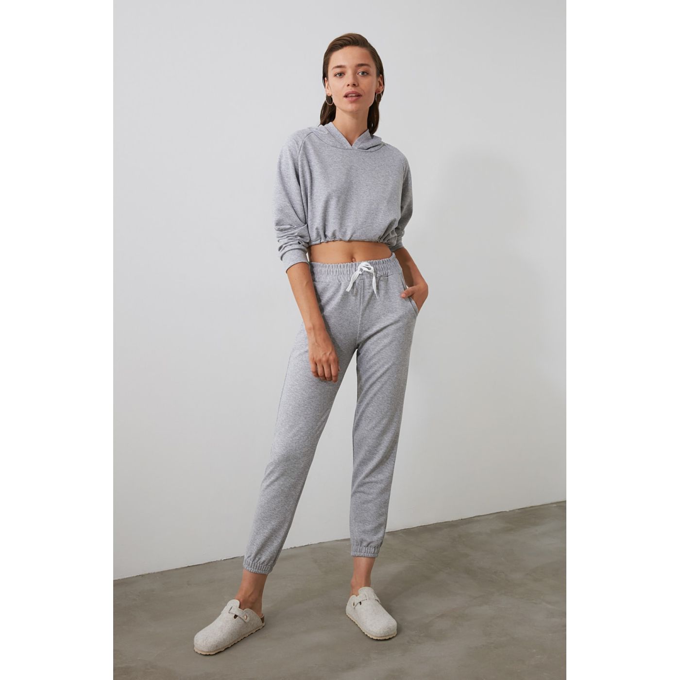 Trendyol Grey Hooded Knitted Pyjamas Set