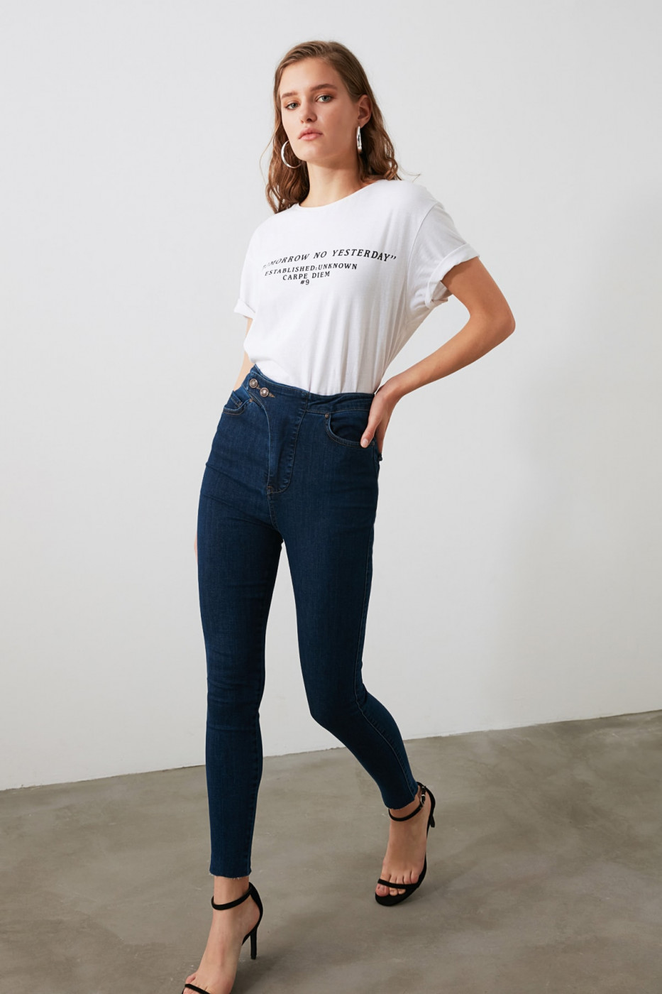 Trendyol Navy Waist Detailing High Waist Skinny Jeans