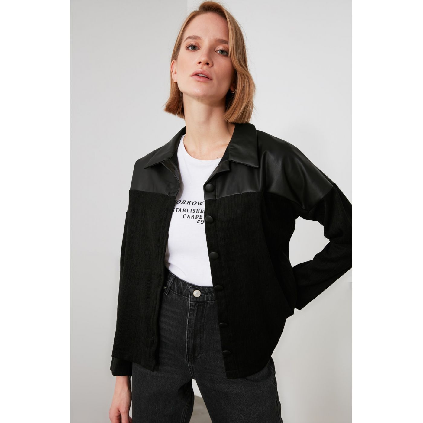 Trendyol Black Leather Detailing Shirt