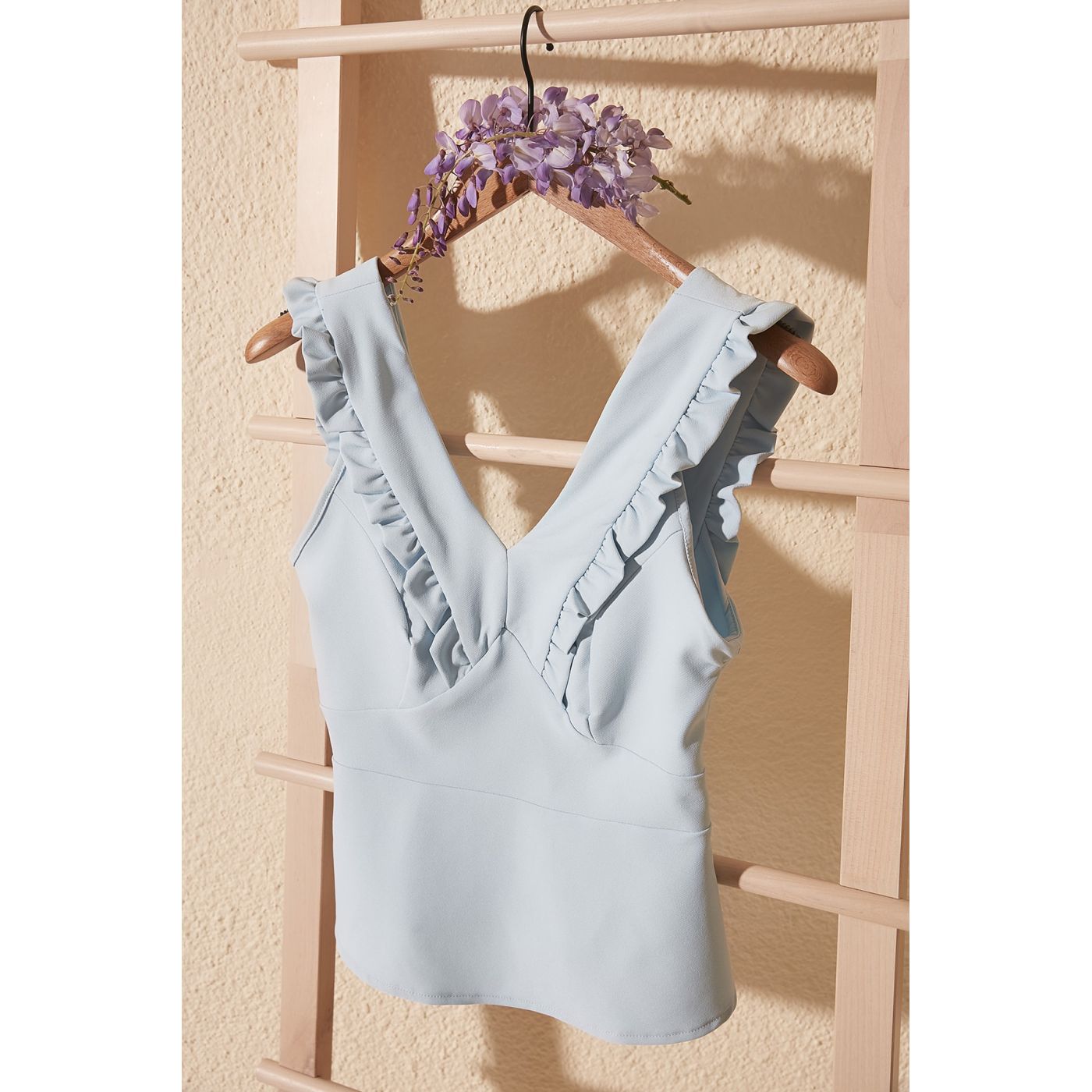 Trendyol Blue Frill Collar Blouse