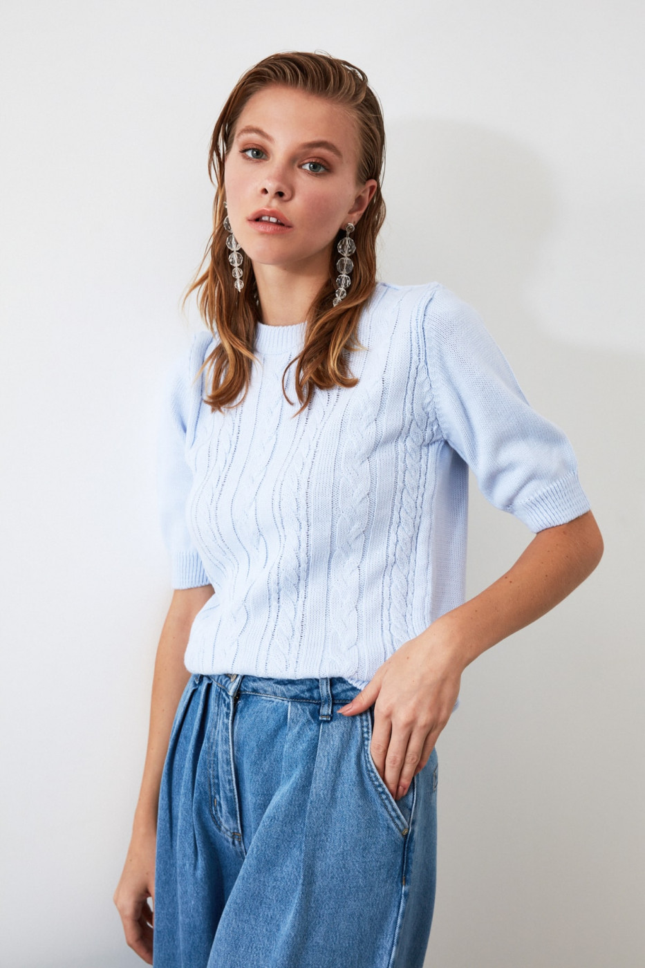 Trendyol Blue Braid Detailed Knitwear Blouse