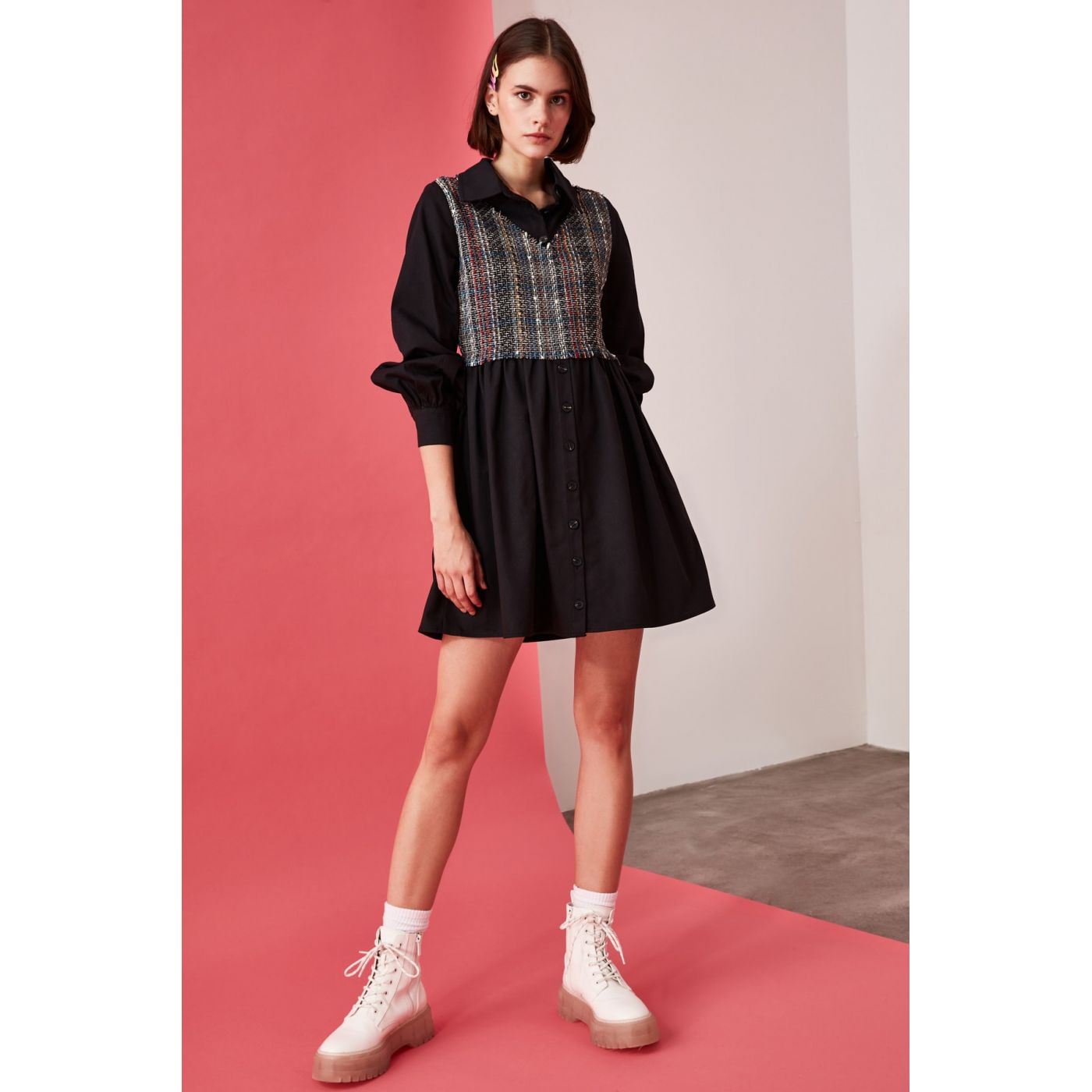 Trendyol Black Tweed Detailed Dress
