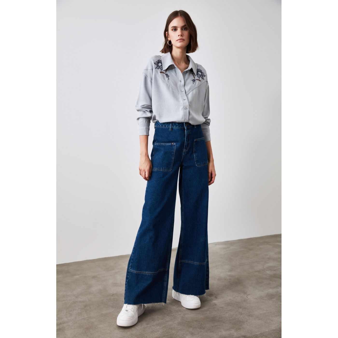 Trendyol Grey Embroidered Shirt