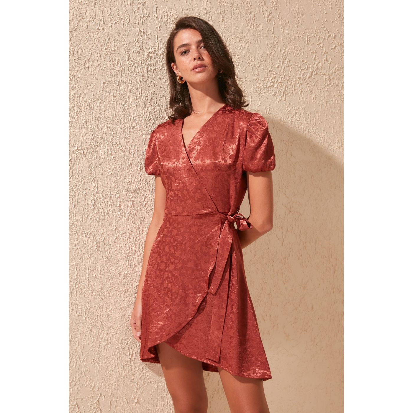 Trendyol Cinnamon Binding Detailed Jacquard Dress