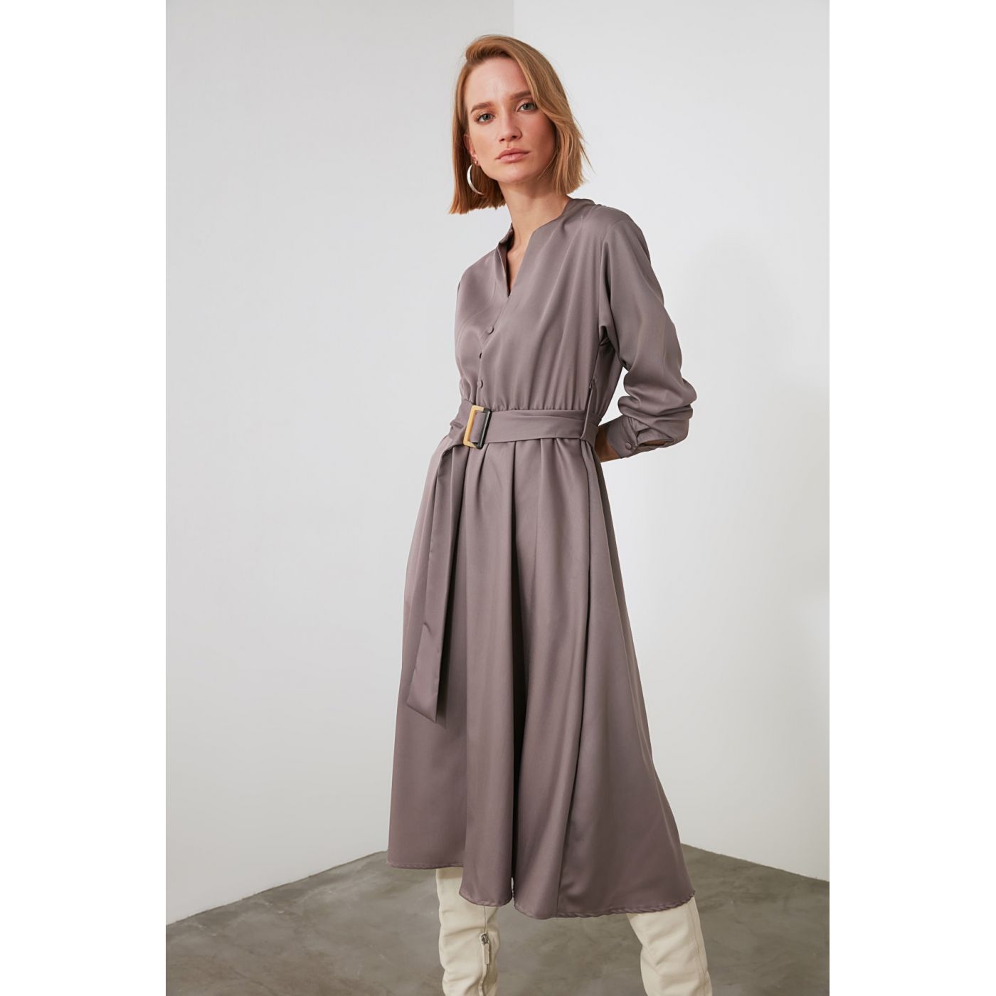 Trendyol Brown Belt Dress