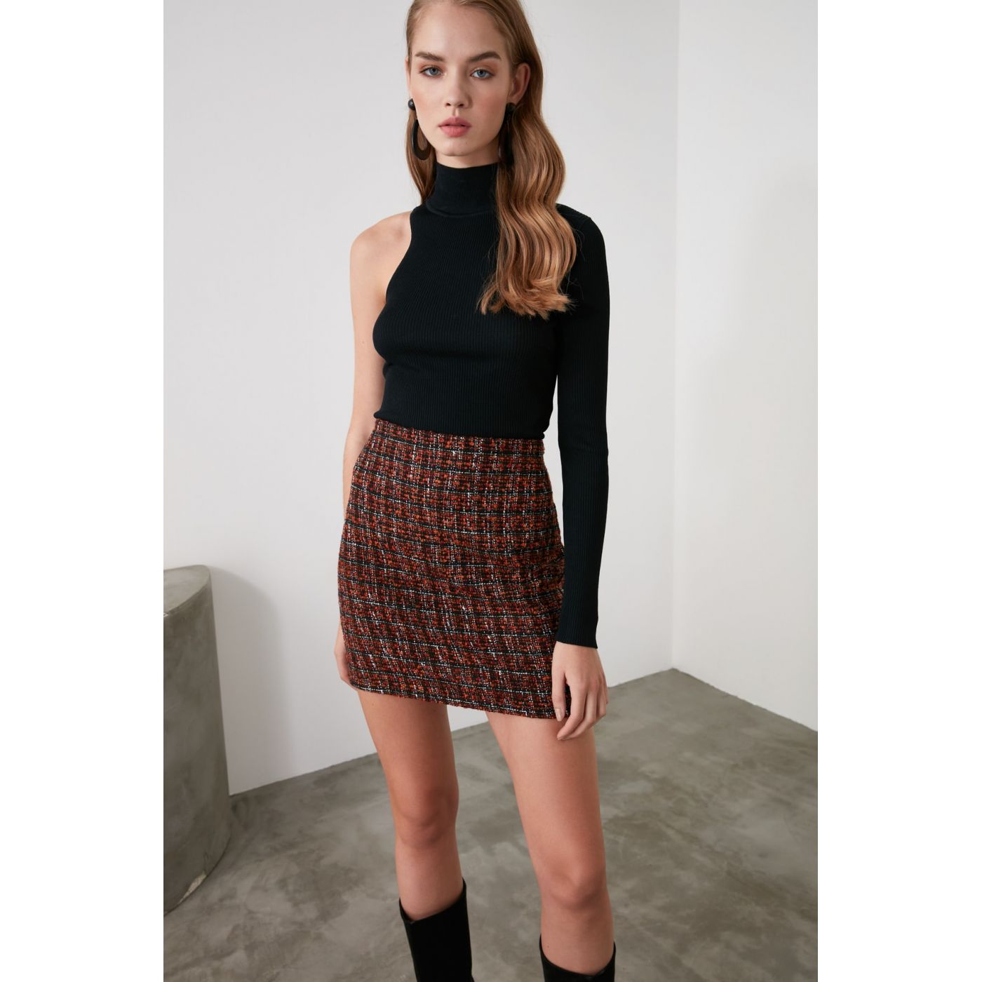 Trendyol Multicolored Tweed Looking Knitwear Skirt