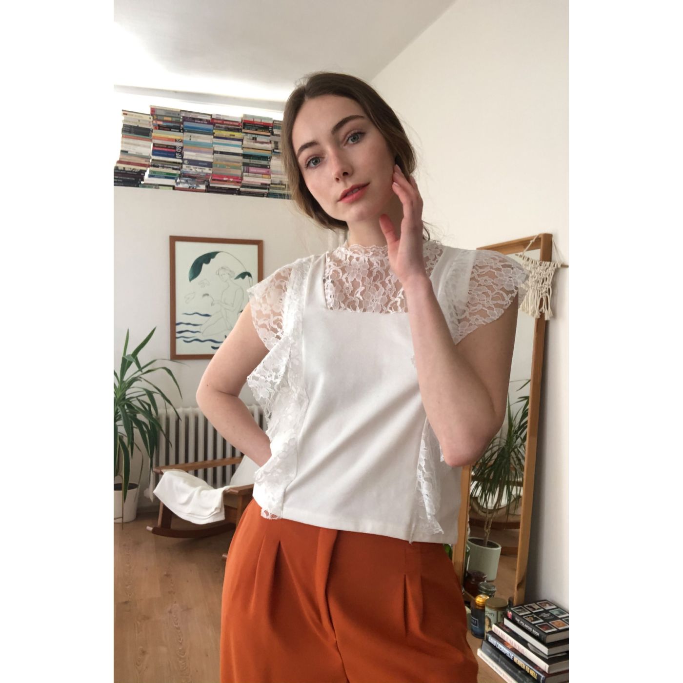 Trendyol Ekru Danteli and Volan Knitted Blouse