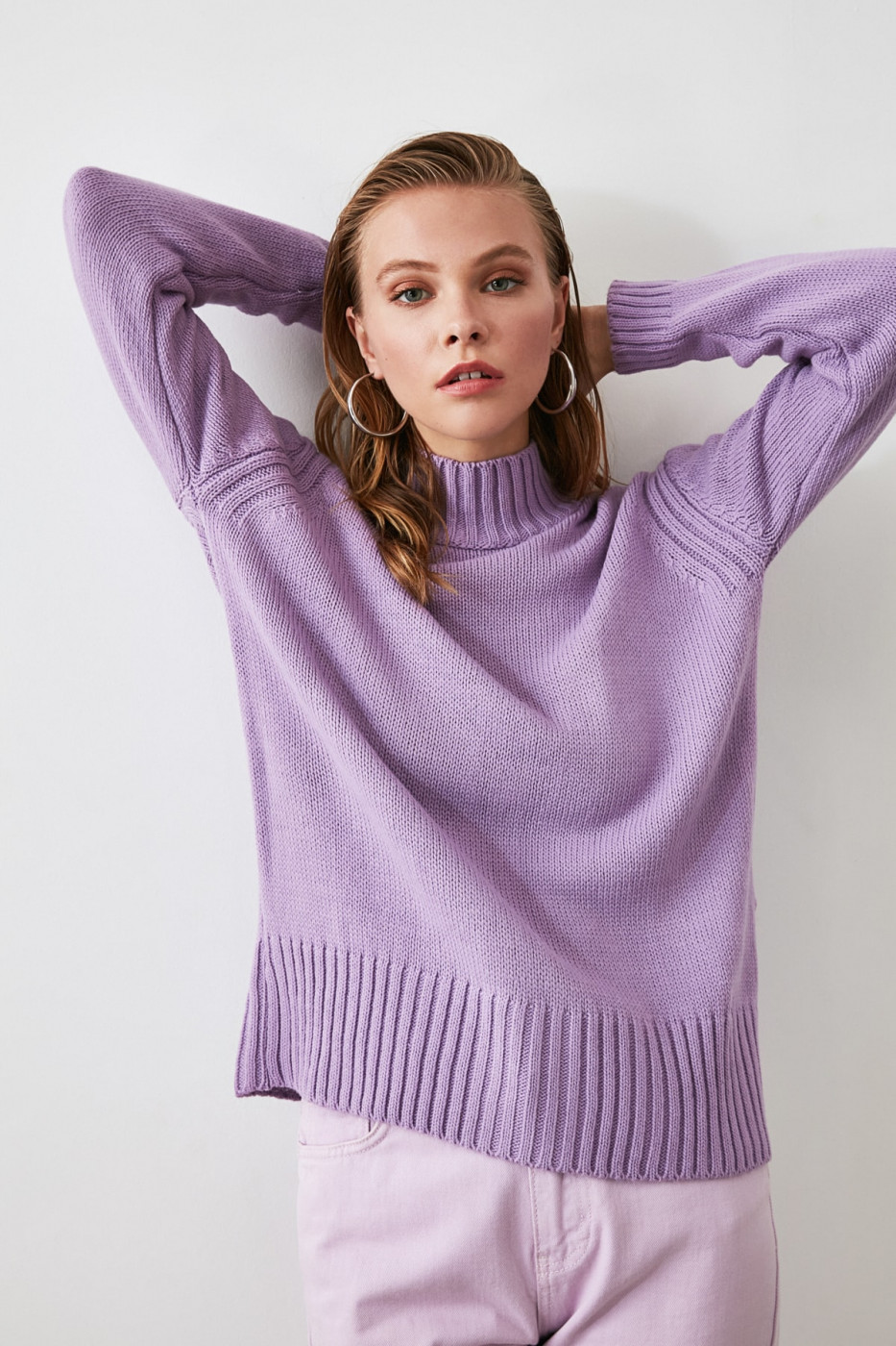 Trendyol Lila Upright Collar KnitSweater