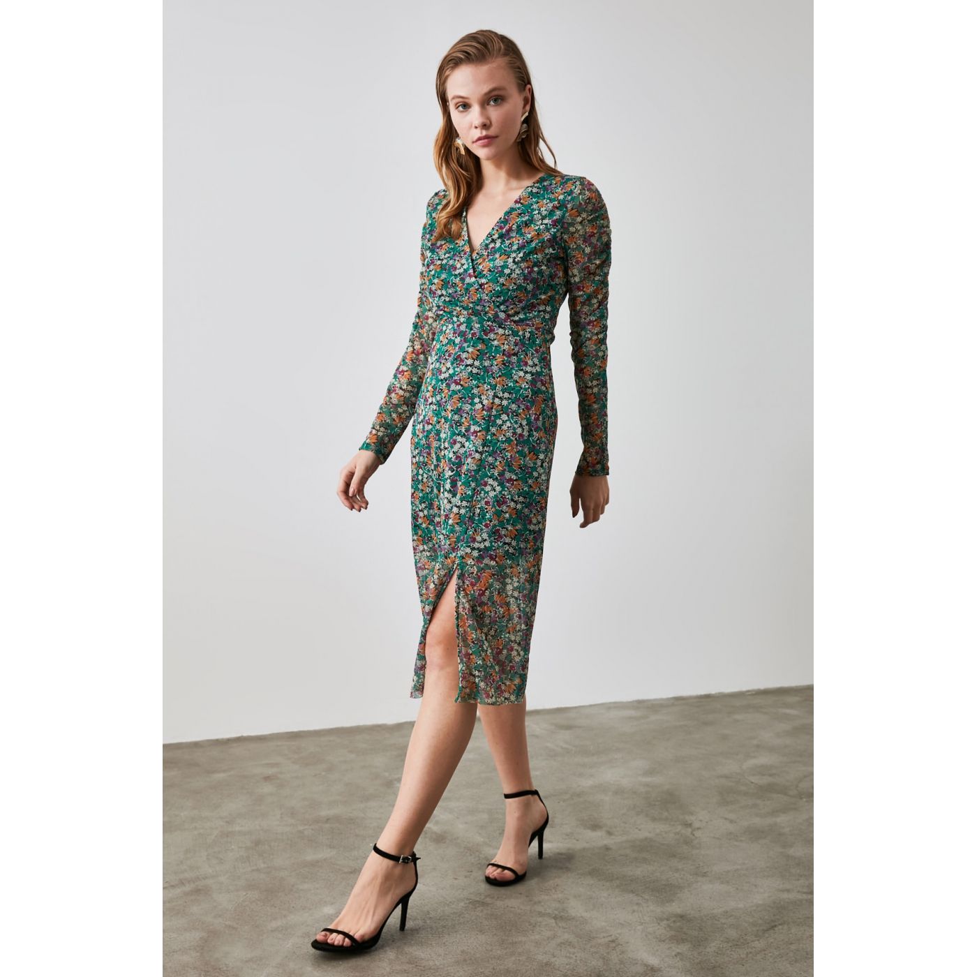 Trendyol Multicolored Slit Detailed Tulle Knitted Dress