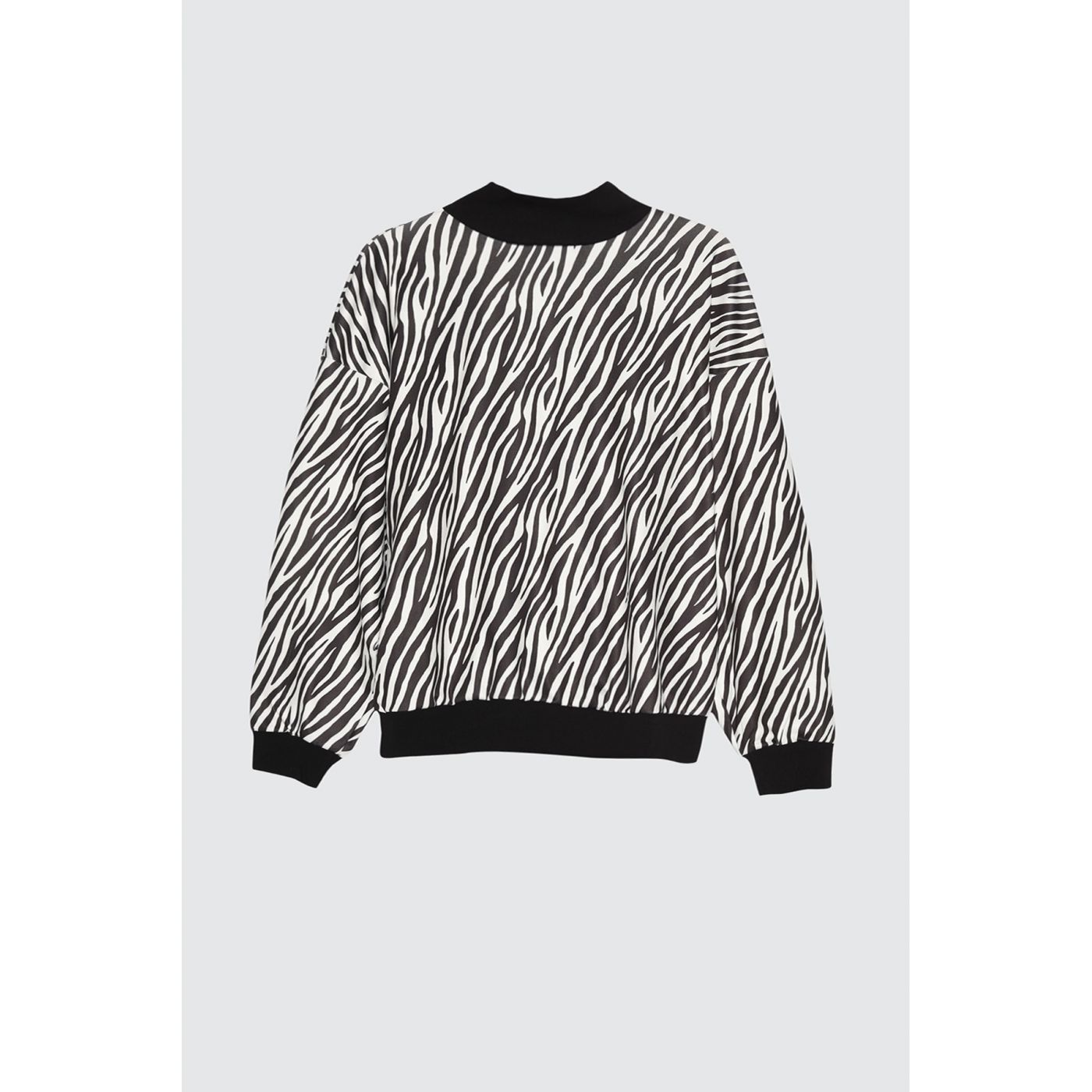 Trendyol Black Zebra Pattern Loose Mold Upright Collar Knitted Sweatshirt