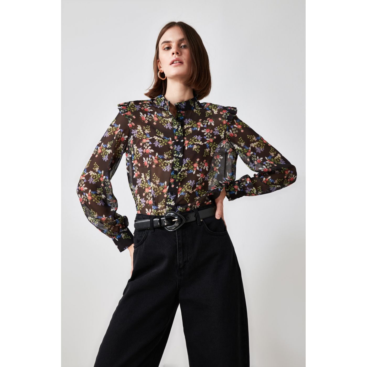 Trendyol Black Shoulder Detailing Shirt