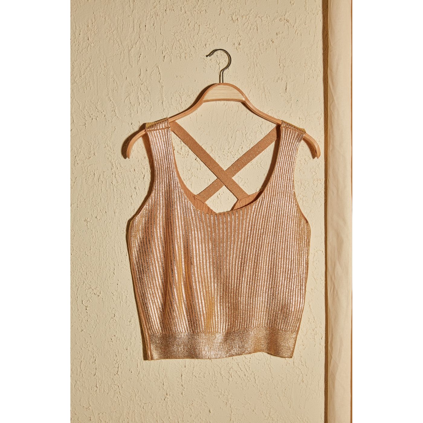 Trendyol Camel Strap-Wise Knit Blouse