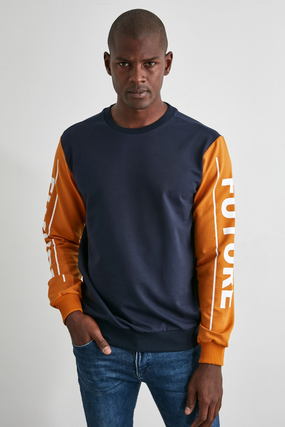 Trendyol Navy Men's Printed Regular Fit Sweatshirt