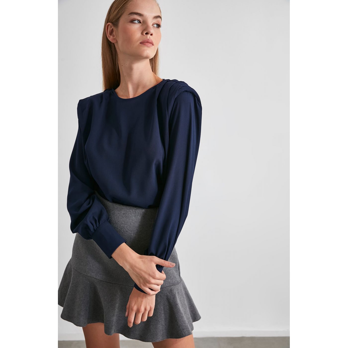 Trendyol Navy Shoulder Detailing Blouse