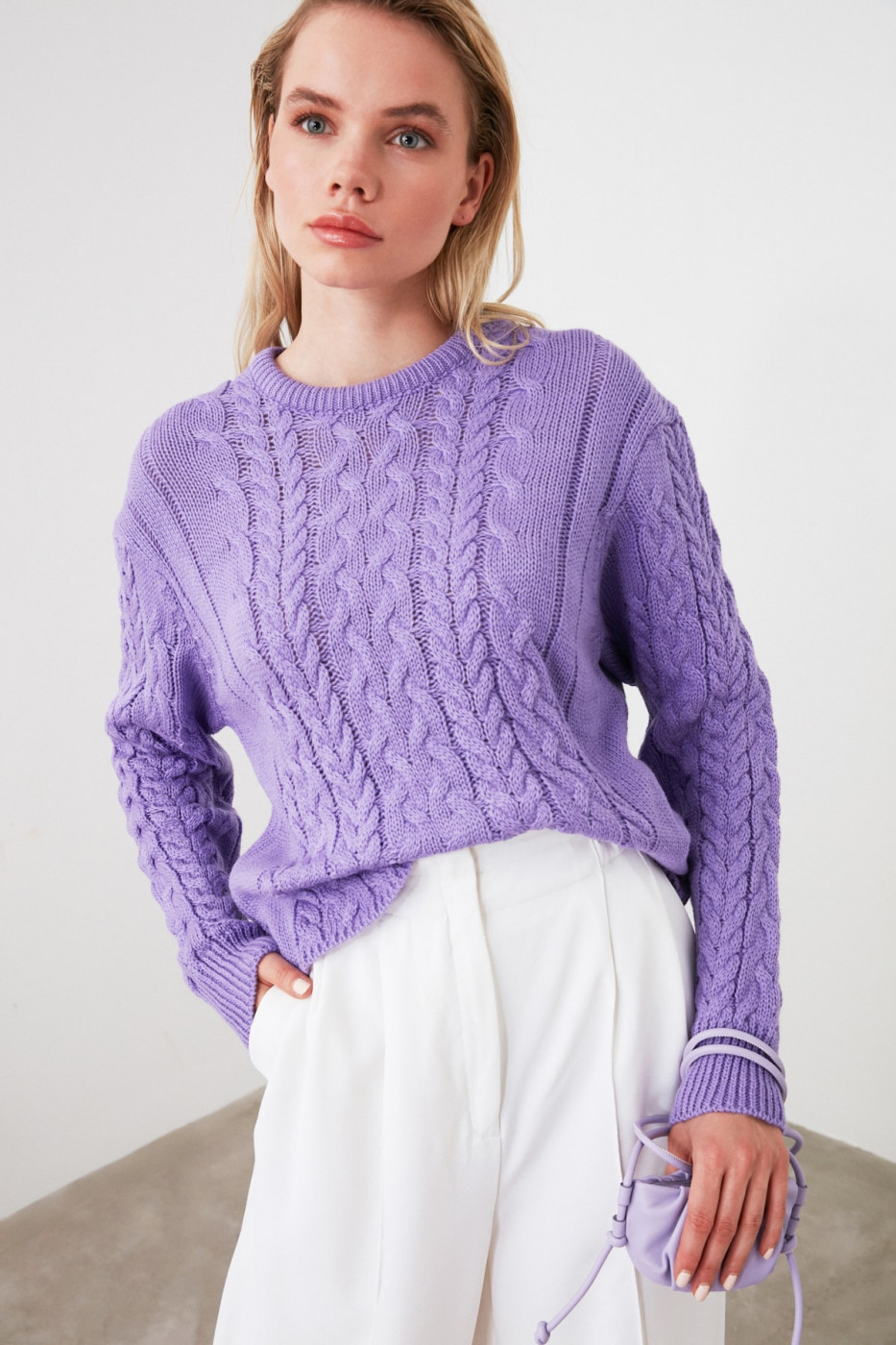 Trendyol Purple Hair Braided Knit Sweater