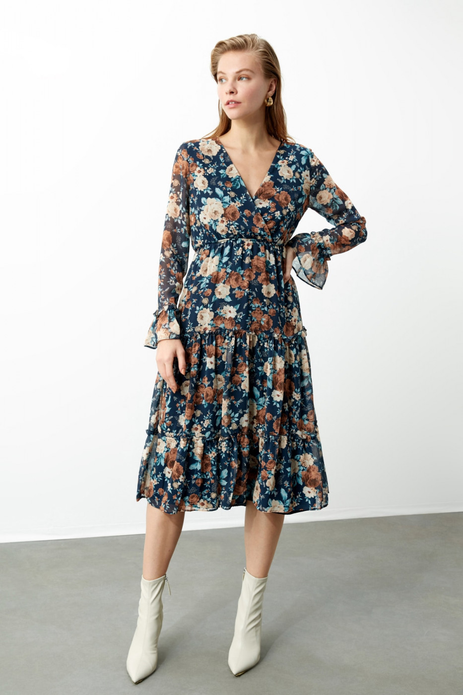 Trendyol Multi-Color Patterned Pucker Detailed Dress